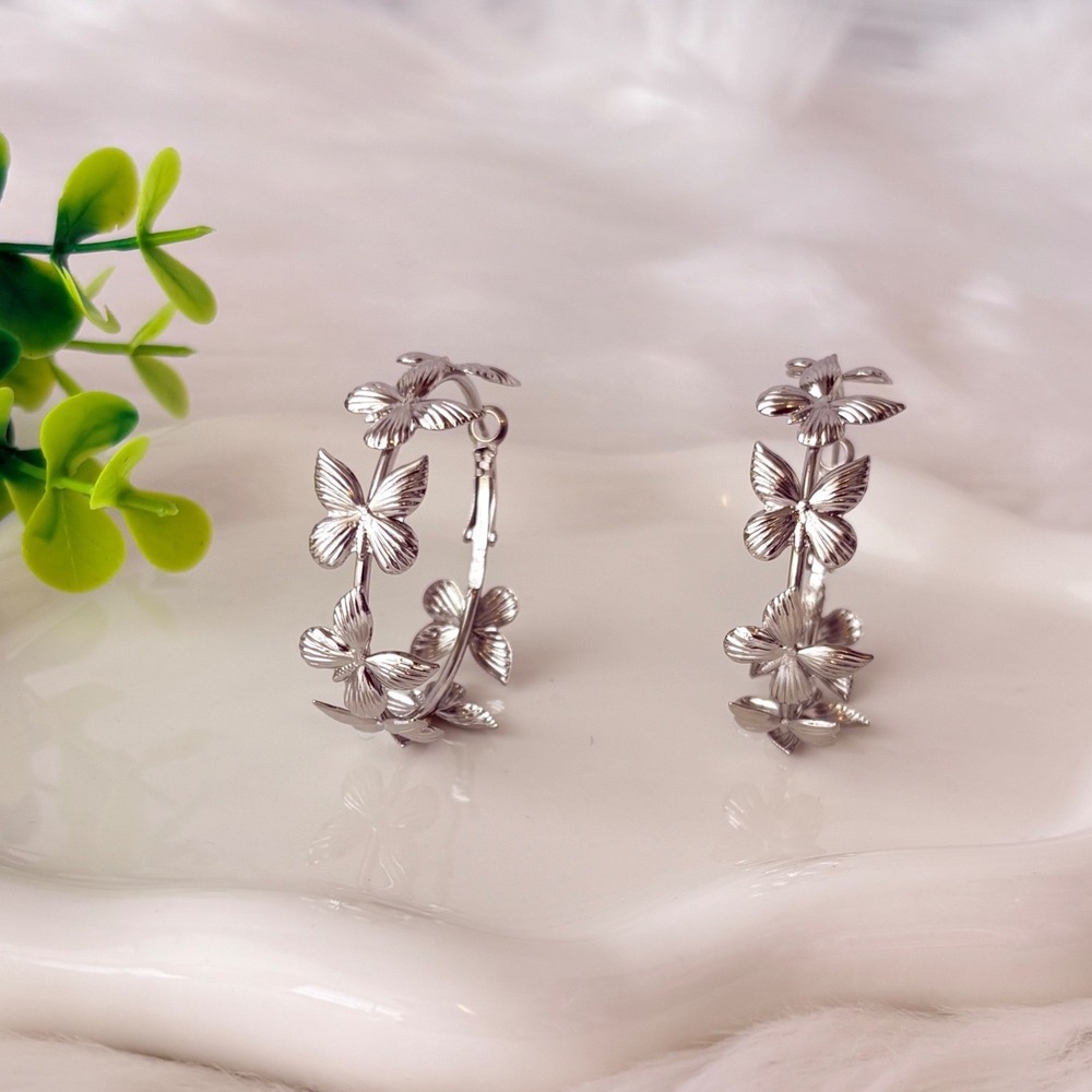 Silver Butterfly Hoop Earrings